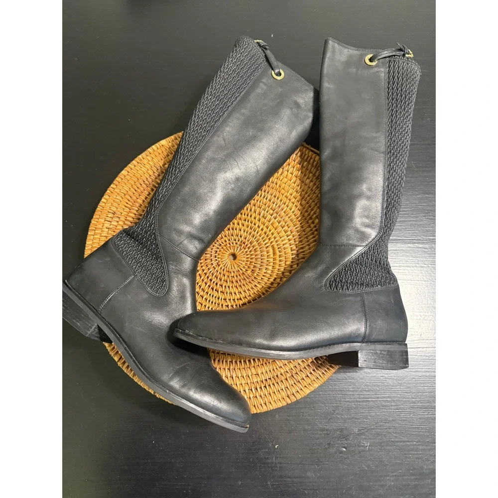 Cole Haan Womens Black Leather Tall Riding Boots Mixed Media W07909 Size 9.5 B